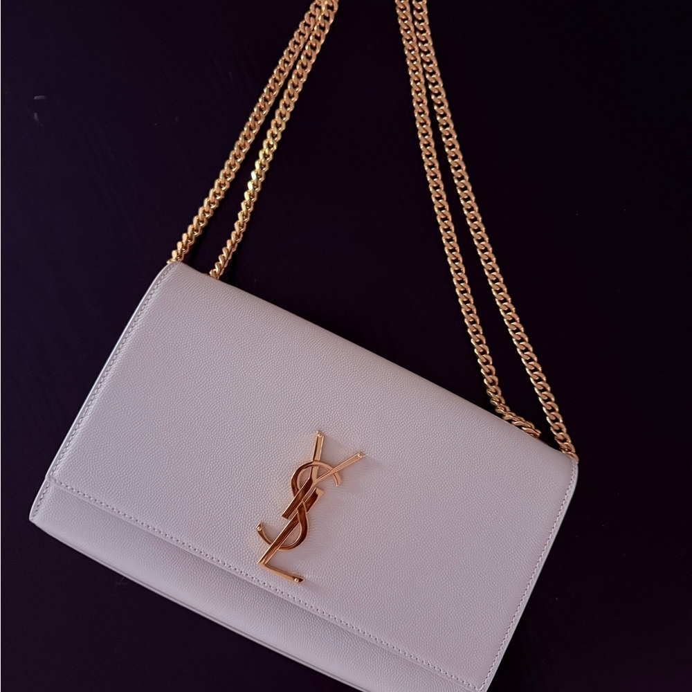 Yves Saint Laurent Beige Crossbody Bag with Gold Chain